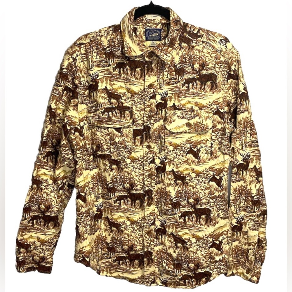 J.Crew Deer Print Chamois Rare Shacket Brown Outdoors Sportsman Hunting L - Picture 2 of 9